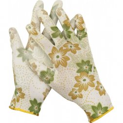 Перчатки GRINDA садовые, прозрачное PU покрытие, 13 класс вязки, бело-зеленые, размер S 11293-S