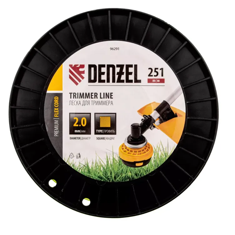 Леска для триммера квадрат, 2,0мм х 251м, на DIN катушке FLEX CORD// Denzel 96291 купить в Екатеринбурге