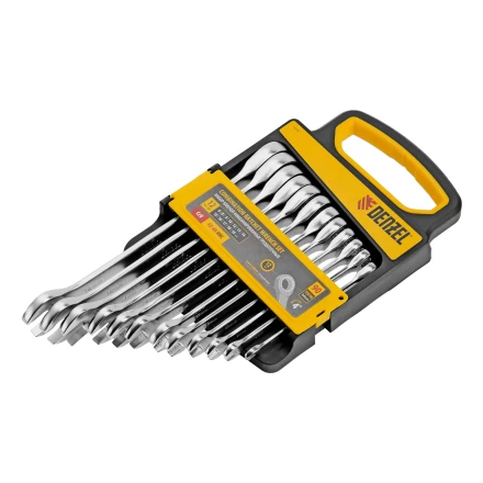 Набор ключей комбинированных трещоточных 6-19 мм, 12 шт., CrV, матовый хром// Denzel 14722 купить в Екатеринбурге