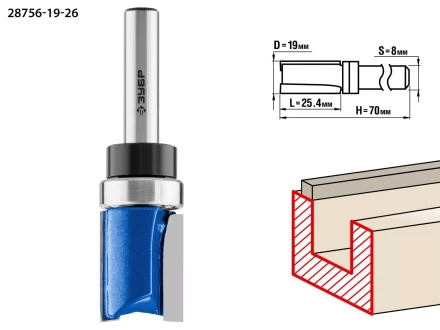 ЗУБР 19 x 26 мм, хвостовик 8 мм, фреза пазовая прямая с верхним подшипником, Профессионал (28756-19-26) купить в Екатеринбурге