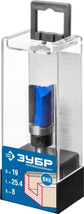 ЗУБР 19 x 26 мм, хвостовик 8 мм, фреза пазовая прямая с верхним подшипником, Профессионал (28756-19-26) купить в Екатеринбурге