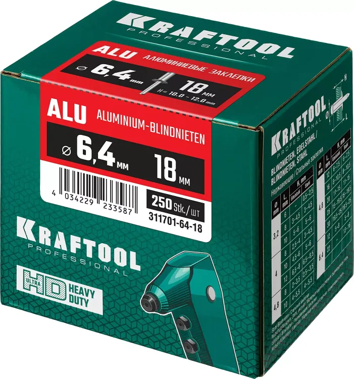 Заклепки алюминиевые KRAFTOOL 311701-64-18 купить в Екатеринбурге