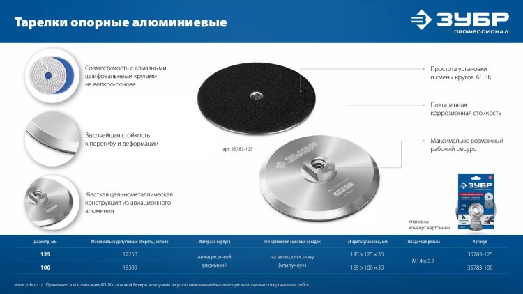 ЗУБР d 100 мм, М14, держатель алюминиевый для АГШК, ПРОФЕССИОНАЛ (35783-100) купить в Екатеринбурге