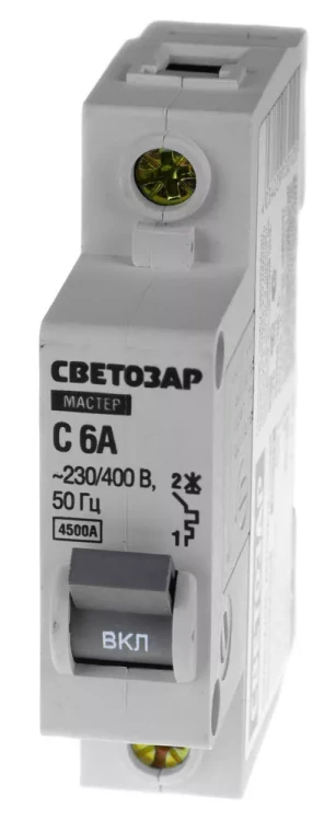 Выключатель СВЕТОЗАР автоматический, 1-полюсный, "С" (тип расцепления), 6 A, 230 / 400 В 49060-06-C купить в Екатеринбурге