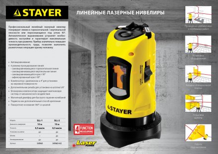 Нивелир лазерный линейный SLL-1, STAYER 34960, дальность 10м, точн. +/-0,5 мм/м 34960 купить в Екатеринбурге