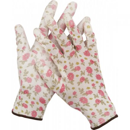 Перчатки GRINDA садовые, прозрачное PU покрытие, 13 класс вязки, бело-розовые, размер S 11291-S купить в Екатеринбурге