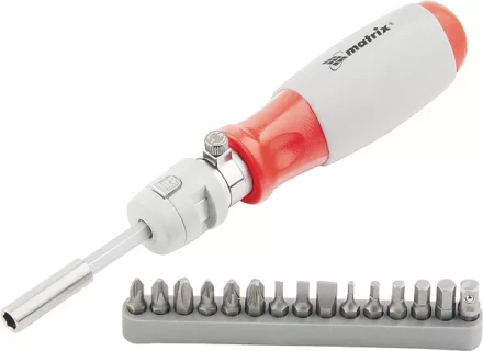 Отвертка реверсивная, телескопическая, силовой элемент под ключ, набор бит, CrV, 15 шт MATRIX 11552 купить в Екатеринбурге