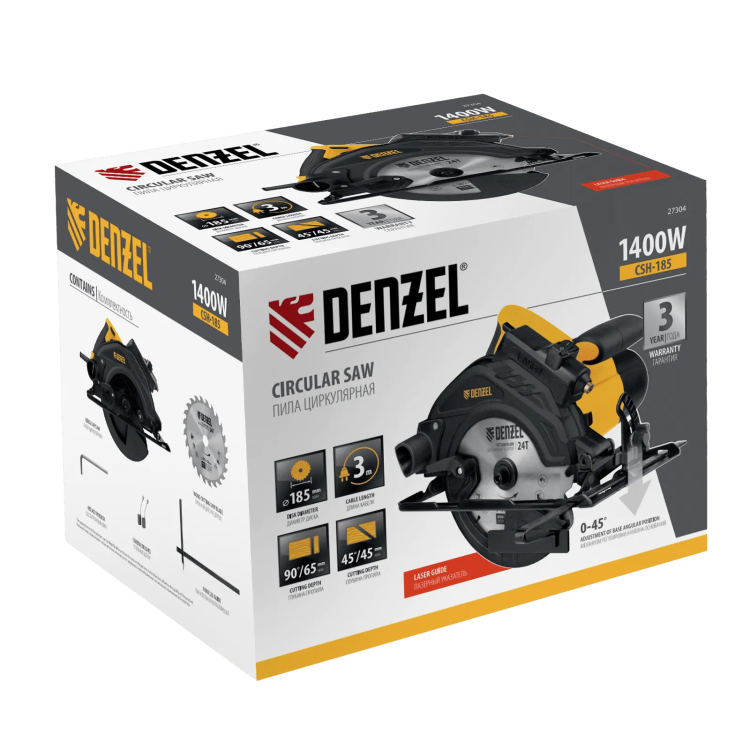 Пила циркулярная Denzel 27304 CSH-185, 1400 Вт, 185 мм купить в Екатеринбурге