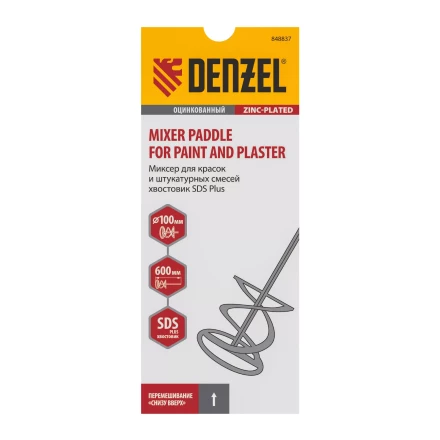 Миксер для красок и штукатурных смесей Denzel, 60 х 400 мм, оцинкованный, шестигранный хвостовик 8 мм, 848437 купить в Екатеринбурге
