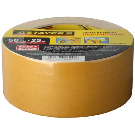 Двухсторонняя клейкая лента на полипропиленовой основе, STAYER 1221-50-25, 50мм х 25м 1221-50-25 купить в Екатеринбурге