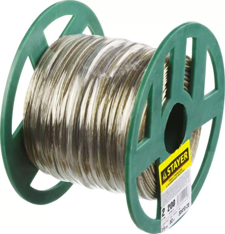 Трос стальной в полимерной оболочке, d=2,0 мм, L=200 м, STAYER Master 30410-20 30410-20 купить в Екатеринбурге