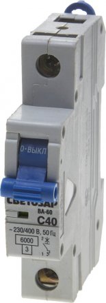 Выключатель автоматический СВЕТОЗАР 1-полюсный, 40 A, &quot;C&quot;, откл. сп. 6 кА, 230 / 400 В SV-49061-40-C купить в Екатеринбурге
