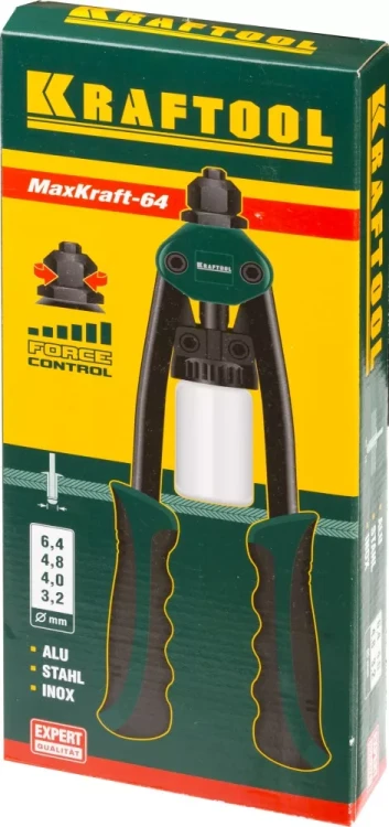 Заклепочник двуручный силовой компактный, KRAFTOOL "MaxKraft-64" 31160, для заклёпок d=3,2-6,4 мм из Al, стали, нерж стали, усил литой корпус 31160 купить в Екатеринбурге
