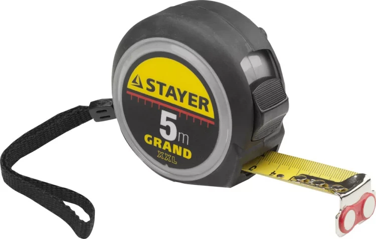 Рулетка STAYER GRAND, корпус с противоскользящим напылением, упрочненное полотно, 5м/25мм 552027 купить в Екатеринбурге