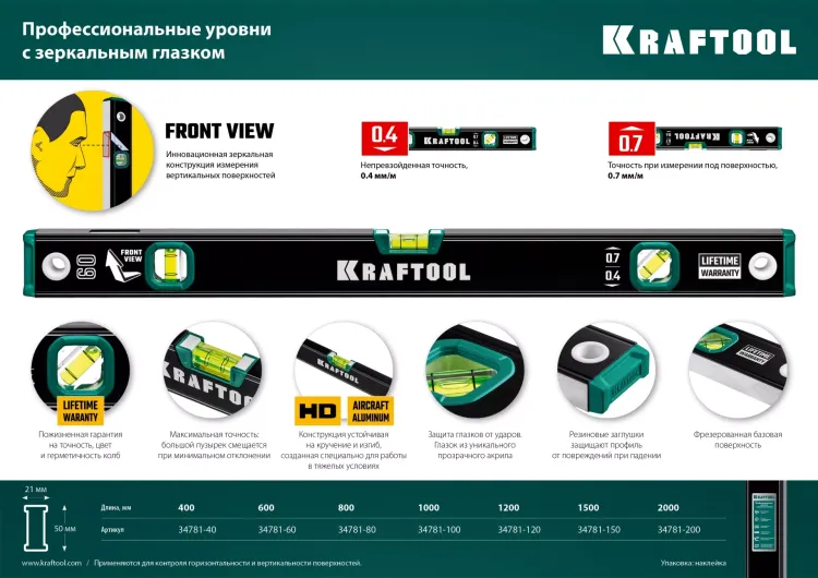Профессиональный уровень с зеркальным глазком KRAFTOOL 34781-150 купить в Екатеринбурге