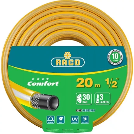 Шланг RACO &quot;COMFORT&quot; поливочный, 30атм., армированный, 3-х слойный, 1/2&quot;х20м 40303-1/2-20 купить в Екатеринбурге