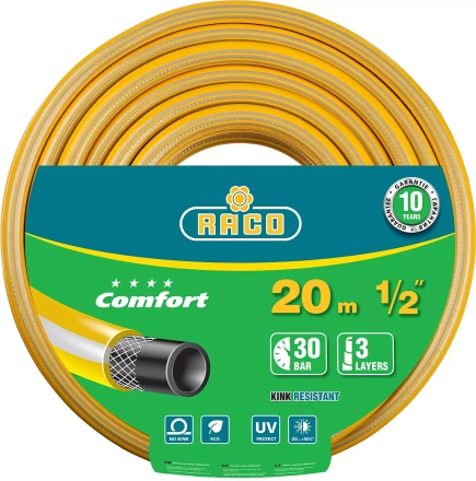 Шланг RACO &quot;COMFORT&quot; поливочный, 30атм., армированный, 3-х слойный, 1/2&quot;х20м 40303-1/2-20 купить в Екатеринбурге