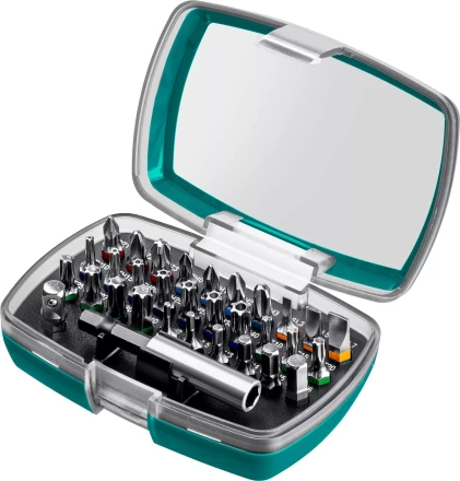 Набор бит и адаптеров KRAFTOOL C-Drive многофункциональный, Cr-Mo сталь, в ударопрочном компактном боксе. Цветная маркировка типов шлицов 26067-H32 купить в Екатеринбурге