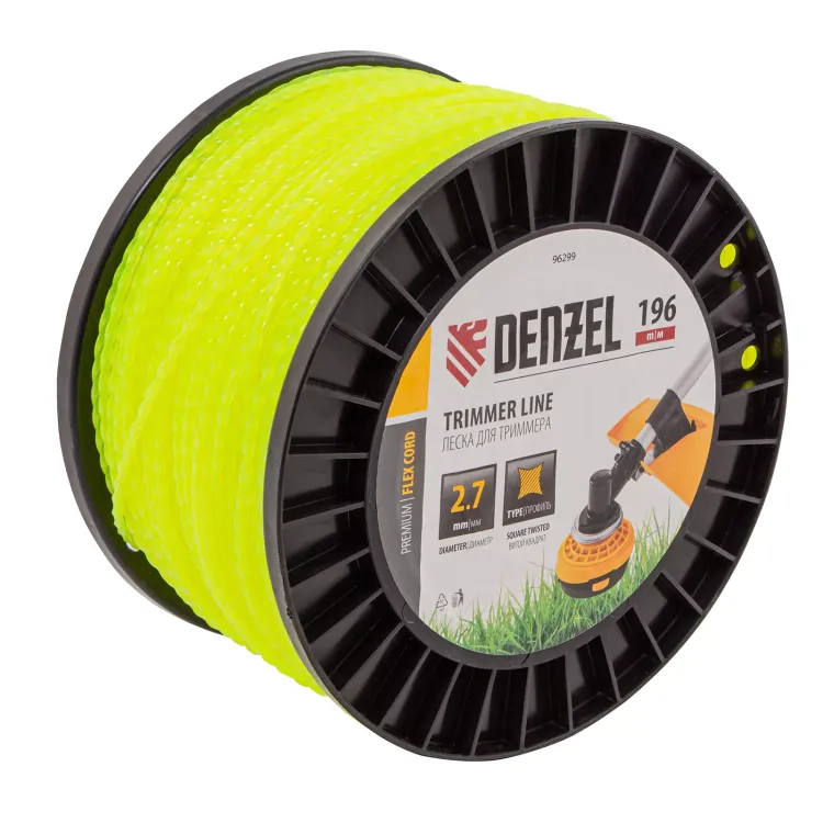 Леска для триммера витой квадрат, 2,7мм х 196м, на DIN катушке FLEX CORD// Denzel 96299 купить в Екатеринбурге