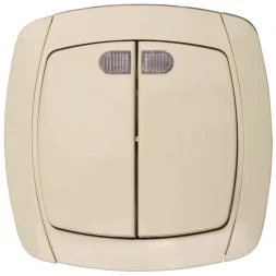 Выключатель СВЕТОЗАР &quot;CITY LIGHT&quot; двухклавишный в сборе, с подсветкой, бежевый, 10А/~250В SV-54235-B