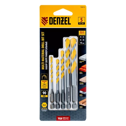 Набор сверл универсальных, Multi cut, 4-10 мм, 5 шт Denzel 706016 купить в Екатеринбурге
