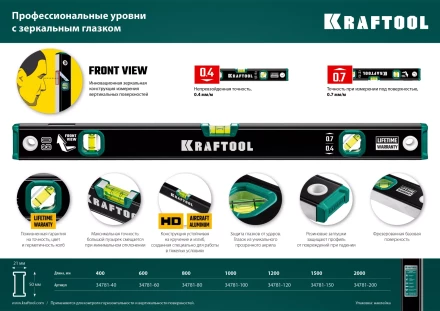 Профессиональный уровень с зеркальным глазком KRAFTOOL 34781-200 купить в Екатеринбурге