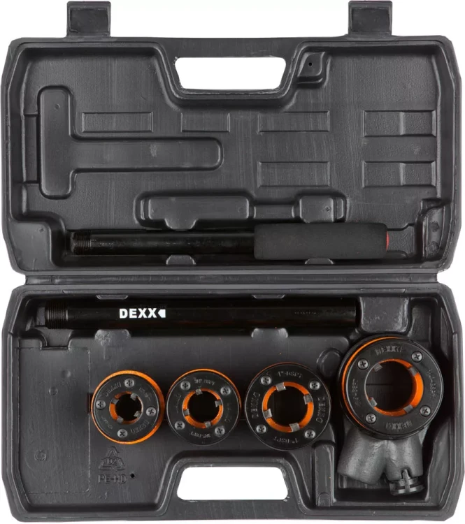 Набор DEXX: Клуппы трубные, с трещоткой 620мм, №4: 1/2", 3/4", 1", 1 1/4" 28280-H4 купить в Екатеринбурге