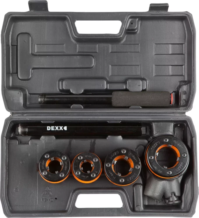 Набор DEXX: Клуппы трубные, с трещоткой 620мм, №4: 1/2", 3/4", 1", 1 1/4" 28280-H4 купить в Екатеринбурге
