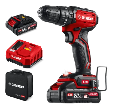 ЗУБР 20 В, 45 Нм, 2 АКБ LMS (2 Ач), бесщеточная ударная дрель-шуруповерт, сумка (ДБУ-45-22) купить в Екатеринбурге