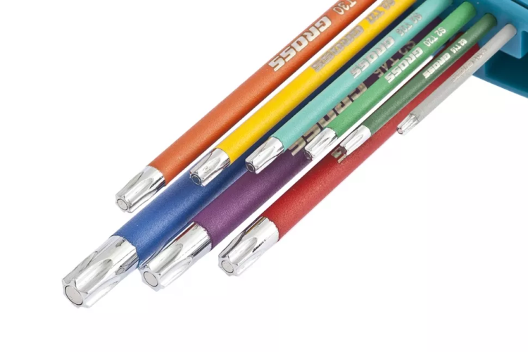 Набор ключей имбусовых TORX-TT T10-T50 магнит S2 экстра-длинные хром/краска 9 шт Gross 16402 купить в Екатеринбурге