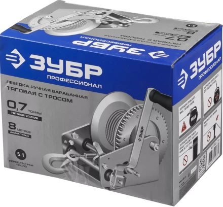 Лебедка ручная барабанная ЗУБР &quot;ПРОФЕССИОНАЛ&quot;, тяговая, тросовая, 0,7т, 8м 43113-0.7_z01 купить в Екатеринбурге