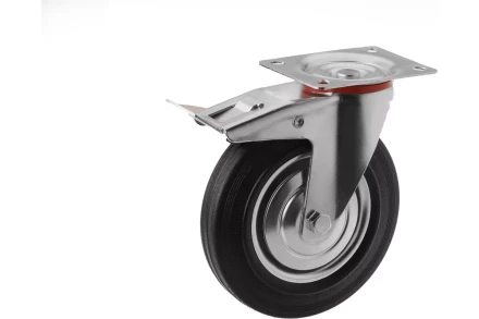 Аппаратное поворотное колесо с тормозом HITCH 75*22 резина черная SCb93 (SZ084865) купить в Екатеринбурге