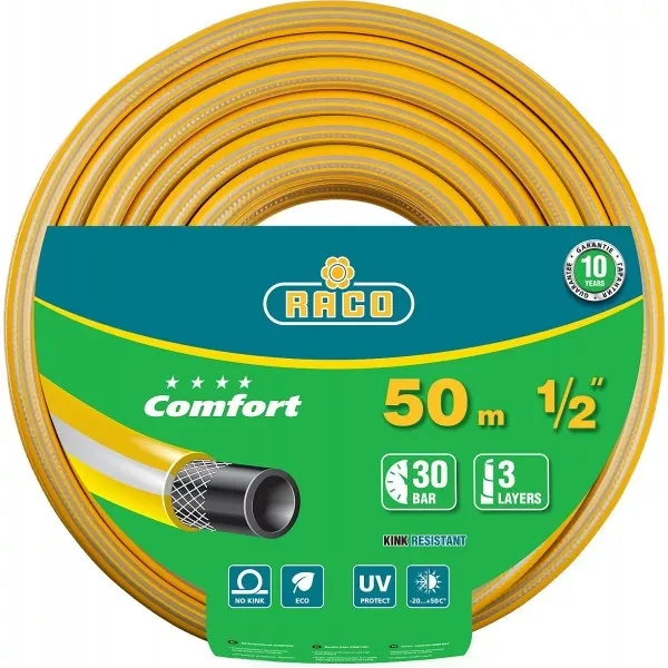 Шланг RACO "COMFORT" поливочный, 30атм., армированный, 3-х слойный, 1/2"х50м 40303-1/2-50 купить в Екатеринбурге