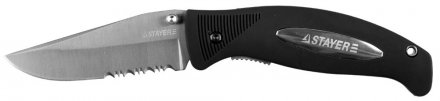 Нож STAYER &quot;PROFI&quot; складной,серрейторная заточка, эргономичная пластиковая рукоятка, лезвие 80мм 47623 купить в Екатеринбурге