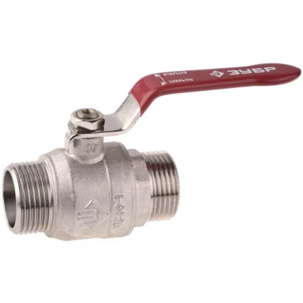 Кран ЗУБР шаровой 3/4&quot; полнопроходной &quot;папа-папа&quot;, ручка, никелированная латунь 51352-N-3/4 купить в Екатеринбурге