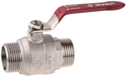 Кран ЗУБР шаровой 3/4&quot; полнопроходной &quot;папа-папа&quot;, ручка, никелированная латунь 51352-N-3/4 купить в Екатеринбурге