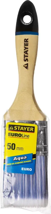 Кисть плоская STAYER "EURO", "AQUA" для воднодисперсионных и акриловых ЛКМ, искусств щетина, деревян ручка, 2"/50мм 01062-050 купить в Екатеринбурге