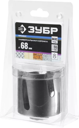 Коронка ЗУБР &quot;ПРОФИ&quot; &quot;ПРОУНИВЕРСАЛ&quot;, твердосплав резцы, бетон, кирпич, керам, цв мет, гипсокарт, пласт, дерево, d=68мм 29514-68 купить в Екатеринбурге