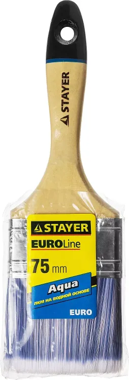 Кисть плоская STAYER "EURO", "AQUA" для воднодисперсионных и акриловых ЛКМ, искусств щетина, деревян ручка, 3"/75мм 01062-075 купить в Екатеринбурге