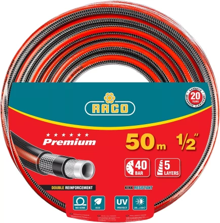Шланг RACO &quot;PREMIUM&quot; поливочный, 40атм., армированный, 3-х слойный, 1/2&quot;х50м 40300-1/2-50 купить в Екатеринбурге