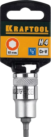 Торцовая бита-головка KRAFTOOL &quot;INDUSTRIE QUALITAT&quot;, материал S2, HEX, сатинированная, 1/2&quot;, H4 27908-04_z01 купить в Екатеринбурге