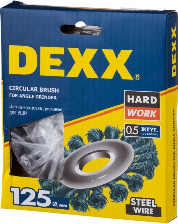 DEXX. Щетка дисковая для УШМ, жгутированная стальная проволока 0,5мм, 125ммх22мм 35100-125 купить в Екатеринбурге