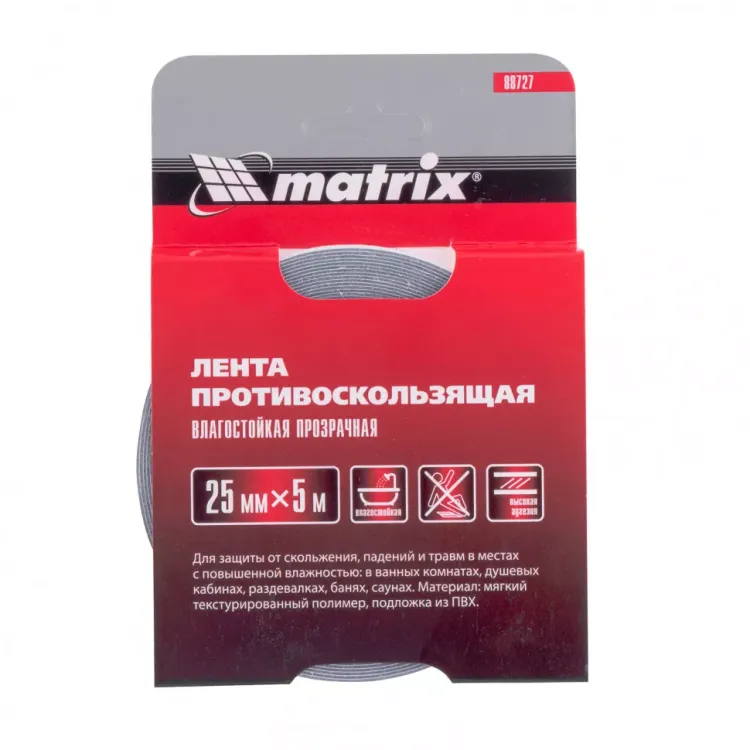Лента противоскользящая влагостойкая прозрачная 25 мм х 5 м Matrix 88727 купить в Екатеринбурге