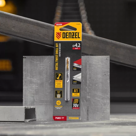 Сверло спиральное по металлу Denzel 4,2 x 75 мм, Р6М5, Golden Tip, 718230 купить в Екатеринбурге