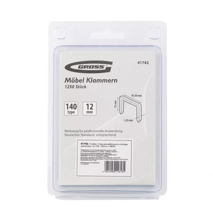 Скобы 12 мм для мебельного степлера усиленные тип 140 1250 шт GROSS 41742 купить в Екатеринбурге