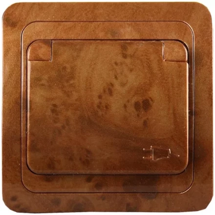 Розетка СВЕТОЗАР "ГАММА" с заземлением, одинарная с крышкой, цвет орех, 16А/~250В SV-54110-N купить в Екатеринбурге