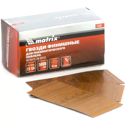 Гвозди финишные шпильки 23GA для пн. нейлера финишного диам. 0,64 мм длина -25 мм,5000 шт MATRIX 57679 купить в Екатеринбурге
