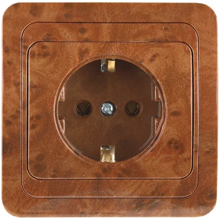 Розетка СВЕТОЗАР &quot;ГАММА&quot; с заземлением, одинарная, цвет орех,16А/~250В SV-54105-N купить в Екатеринбурге