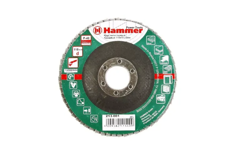Круг Лепестковый Торцевой (КЛТ) HAMMER КЛТ 1 Ф115х22 Р40 213-001 купить в Екатеринбурге