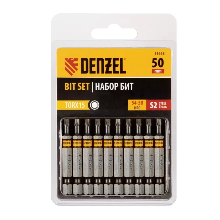 Бита TX 15х50, сталь S2, шестигранный профиль, 10 шт. Е 6,3 Denzel 11668 купить в Екатеринбурге